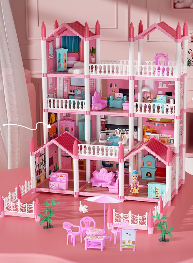 URbazaar Castle Doll House Dreamhome, 4-Story 14 Rooms Dollhouse Playhouse with Doll and Furniture, Pretend Dream Dollhouse Playset Pink Girl Toys, Sturdy Construction, Easy to Move, Ideal Gift Toy - Image 2